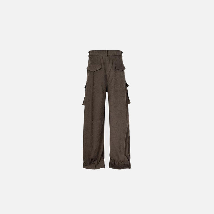Back view of the coffee Adventure Utility Cargo Pants in a gray background