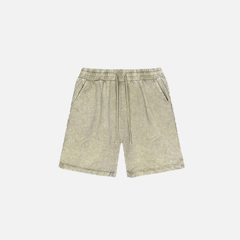 Front view of the apricot Vintage Washed Distressed Sport Shorts in a gray background