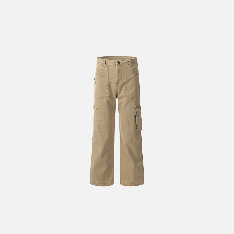 Front view of the khaki Utility Straight-Leg Cargo Pants in a gray background