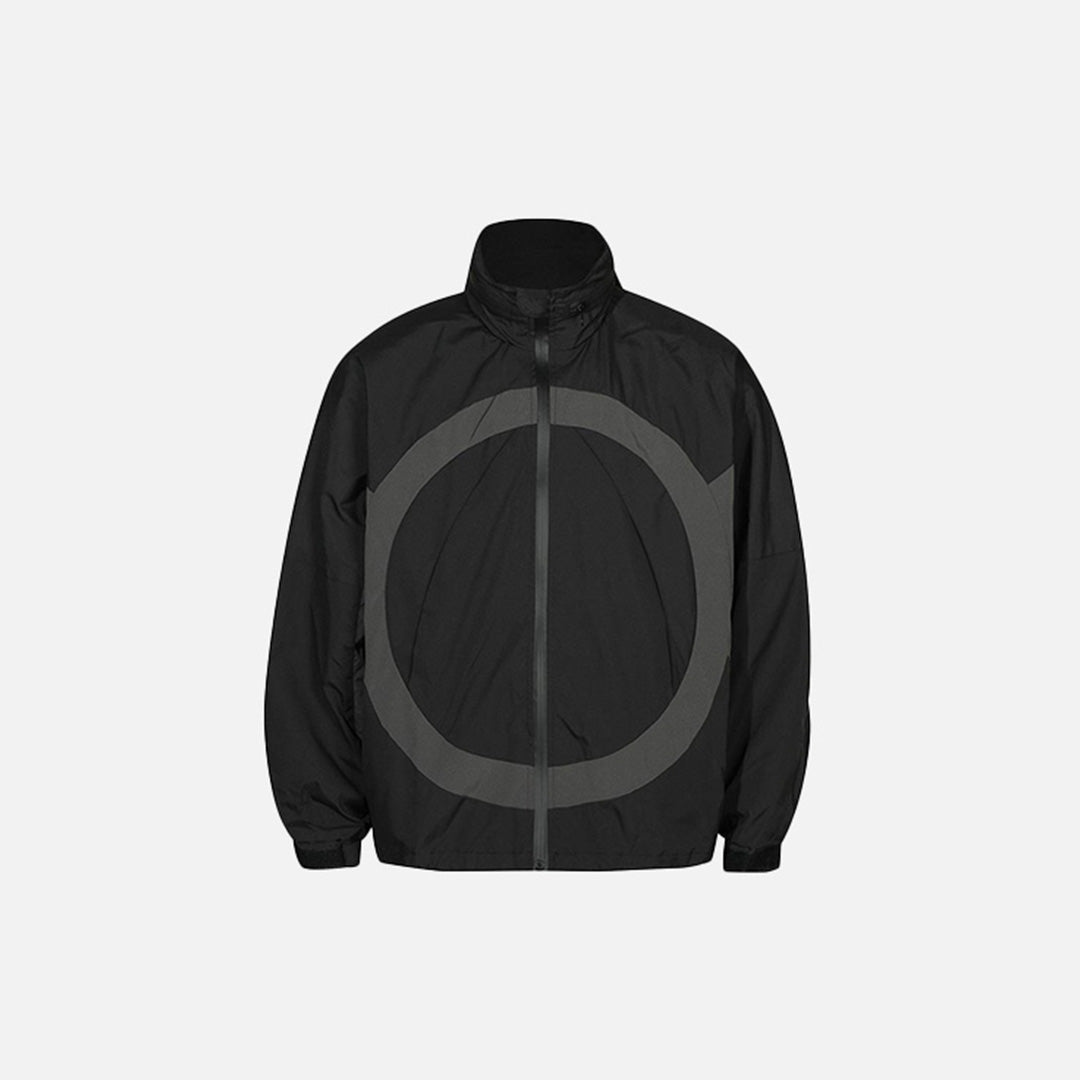 Front view of the black Circle Tech Windbreaker Jacket in a gray background