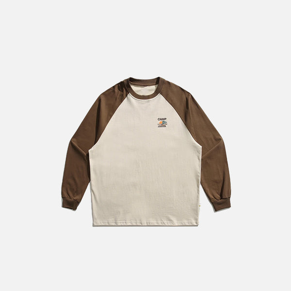 Front view of the khaki Campfire Classic T-shirt in a gray background