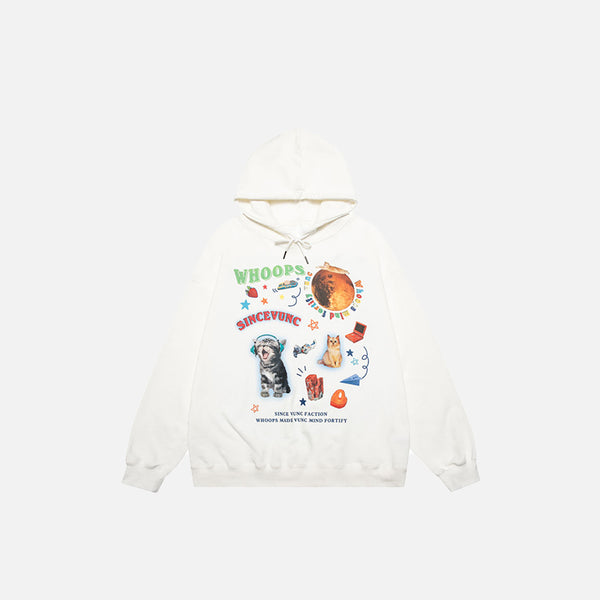 Cute Cat Graphic Print Hoodie