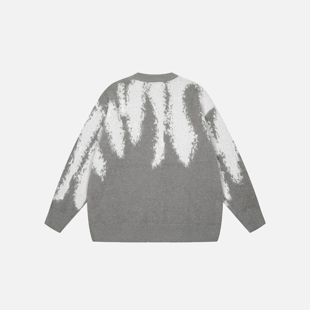 Back view of the grey Tie Dye Knitted Sweater in a gray background