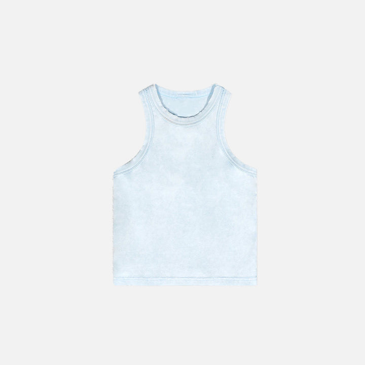 Front view of the sky blue Women's Washed Solid Top T-shirt in a gray background