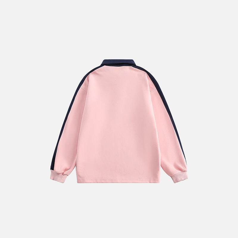 Back view of the pink Racing Embroidery Long-sleeved Shirt in a gray background