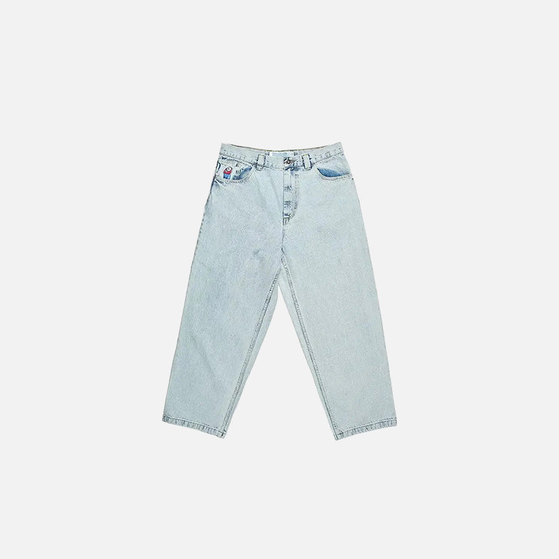 Front view of the light blue Classic Straight-Leg Denim Jeans in a gray background