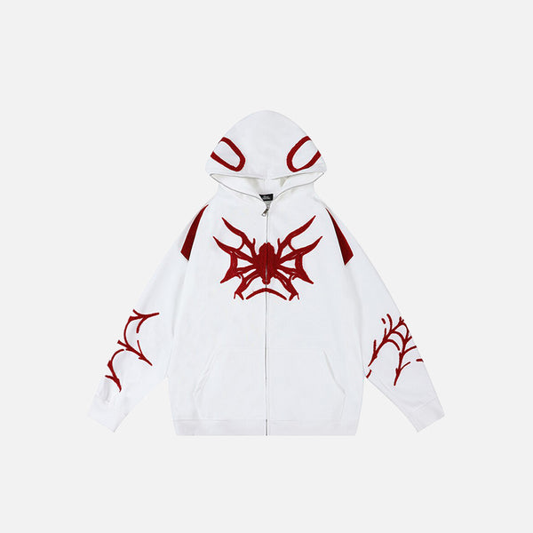 Y2K Spider Embroidery Zip-Up Hoodie