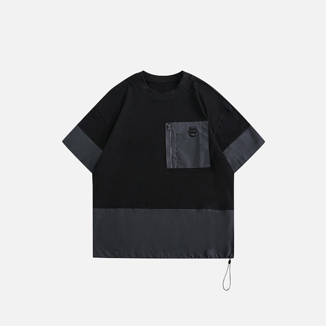 Front view of the black Modern Contrast Pocket T-shirt in a gray background