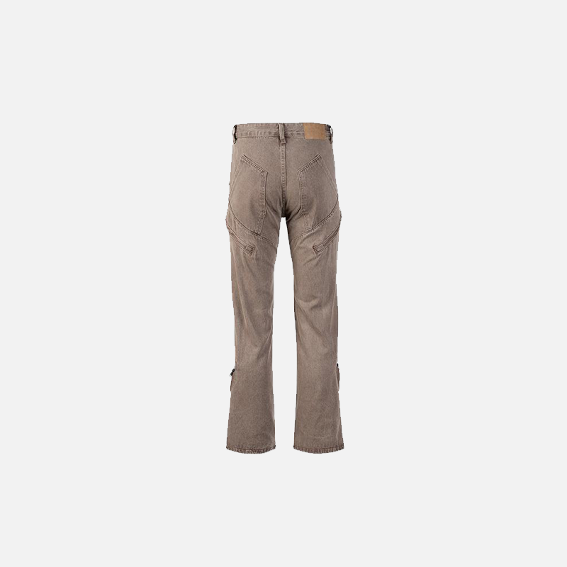 Back view of the coffee Brown Straight-Leg Jeans in a gray background