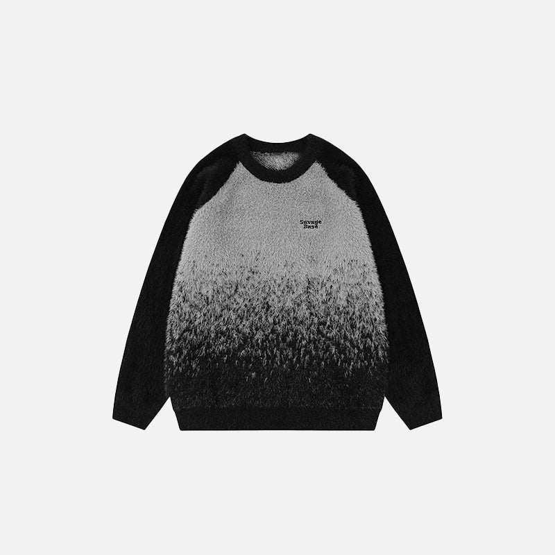 Front view of the black Gradient Fade Sweater in a gray background