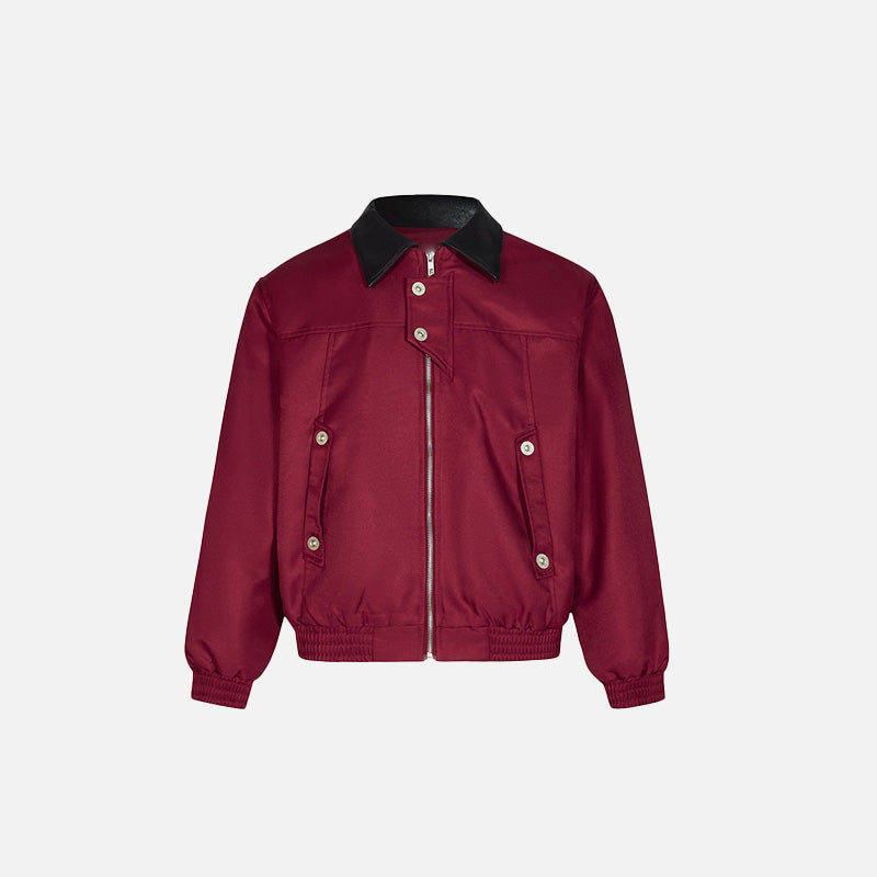 Front view of the red Solid Color Classic Padded Jacket in a gray background 