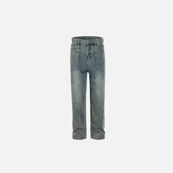 Front view of the light blue Vintage Washed Slim Jeans in a gray background