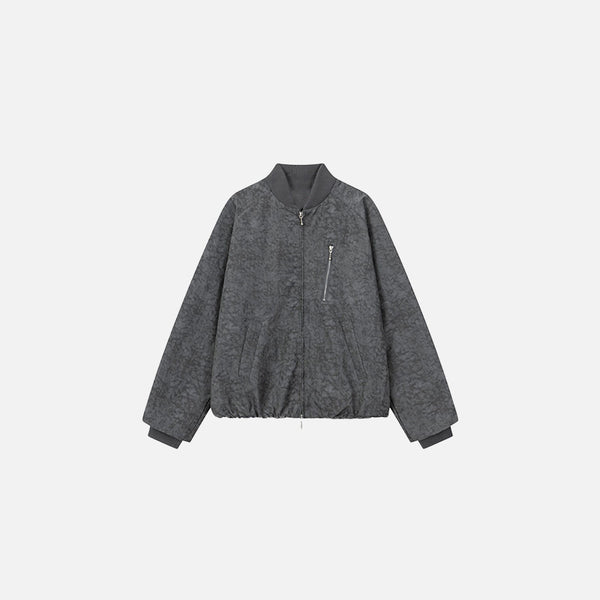 Front view of the dark gray Charcoal Classic Jacket in a gray background