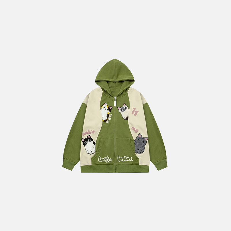 Front view of the green Whimsy Pals Hoodie in a gray background