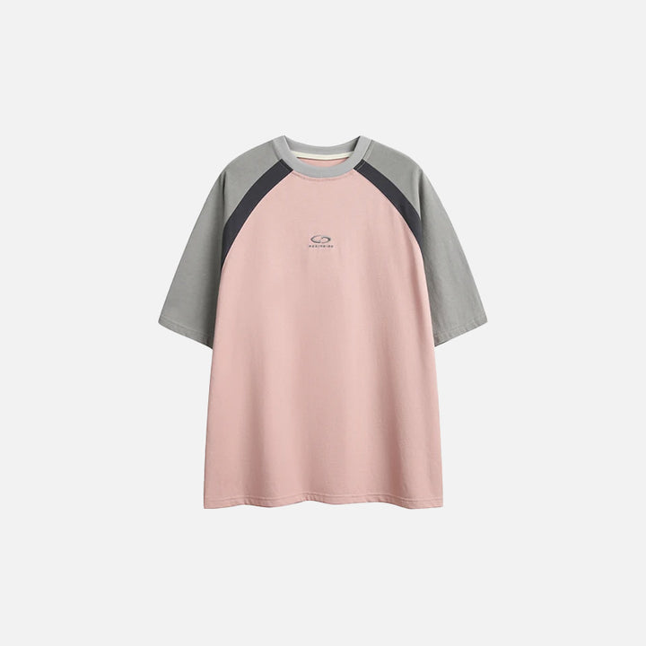 Front view of the pink Classic Raglan T-shirt in a gray background