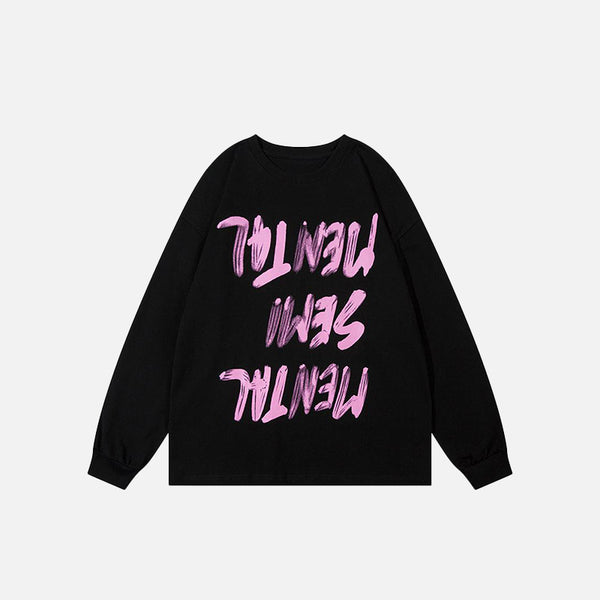 Reversed Letter Print Long Sleeve T-shirt