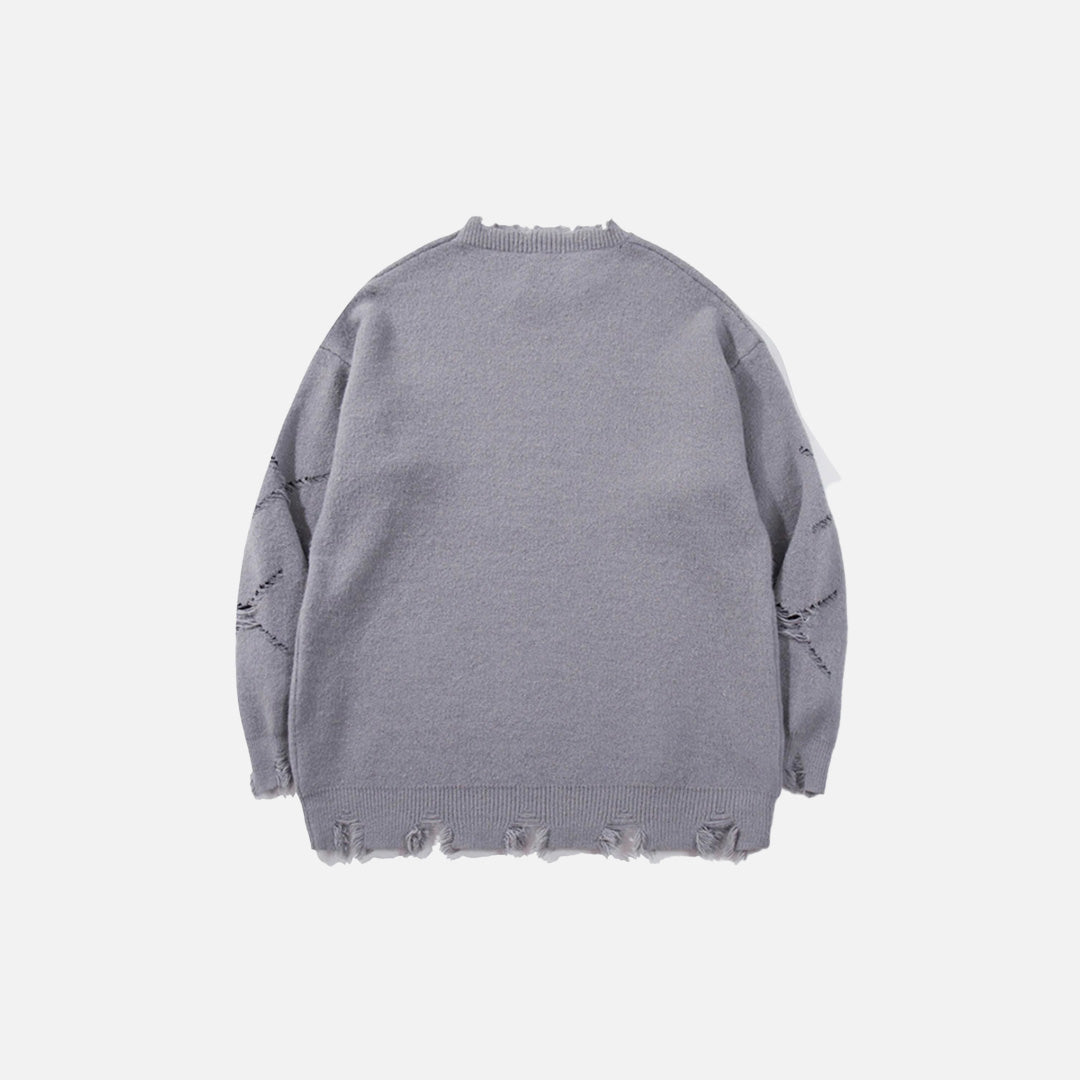 Back view of the gray Dog's Defiance Sweater in a gray background