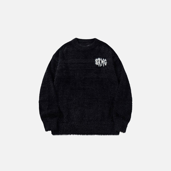 Front view of the black Pray The Lord Crewneck Sweater in a gray background