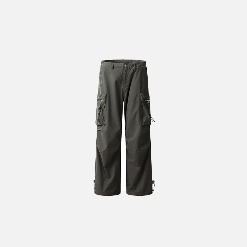 Front view of the grey Multi-pocket Cargo Pants in a gray background