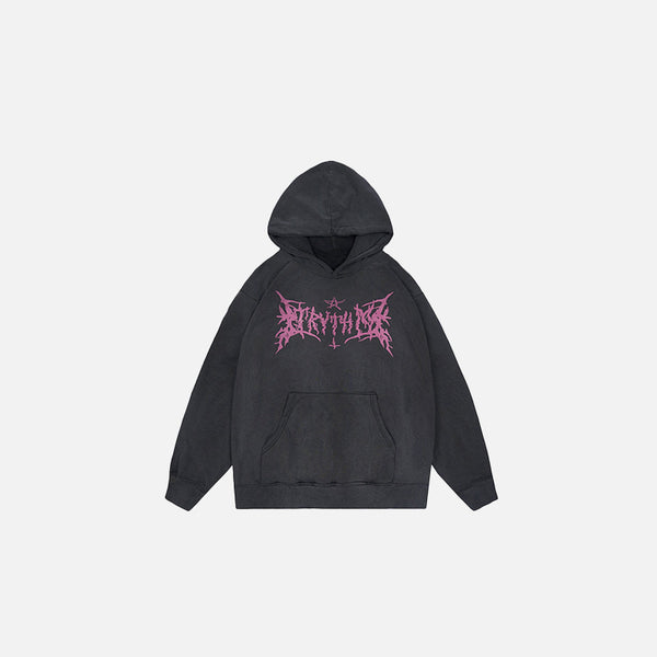 Front view of the black Cryptic Sprawl Hoodie in a gray background