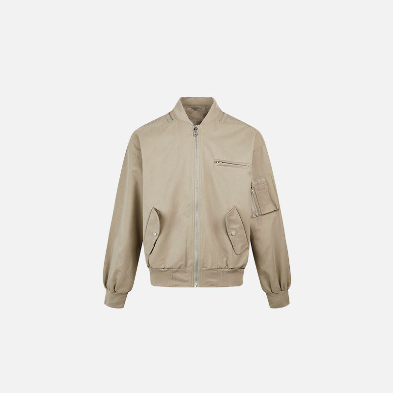 Front view of the khaki Frontline Aviator Jacket in a gray background