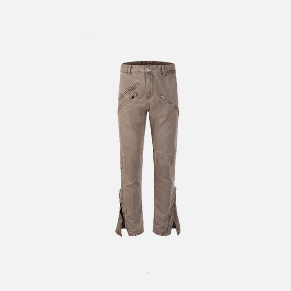 Front view of the coffee Brown Straight-Leg Jeans in a gray background