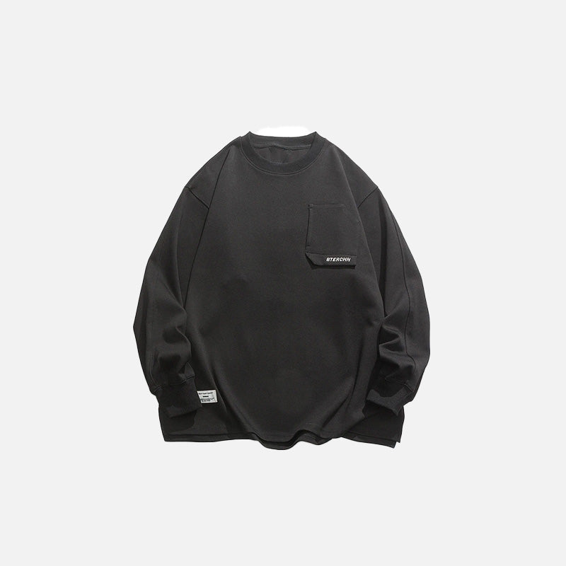 Front view of the black Rustic Earth Loose Sweatshirt in a gray background