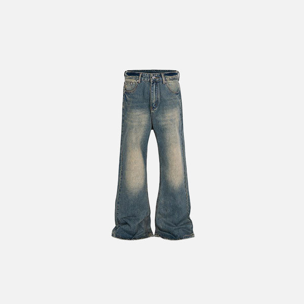 Front view of the blue Classic Faded Flare Jeans in a gray background