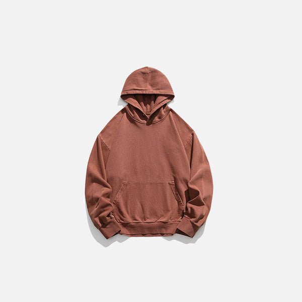 Front view of the brown Shadow Vibe Hoodie in a gray background