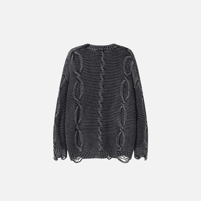 Back view of the black Twisted Cable Knit Sweater in a gray background