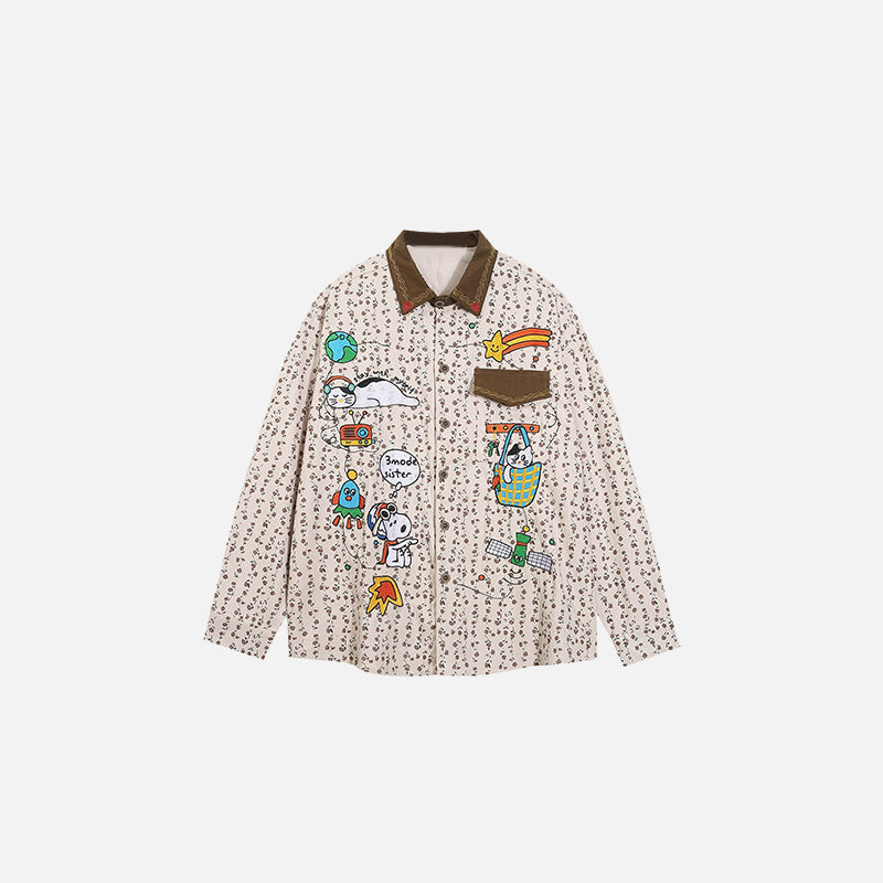 Front view of the apricot Embroidered Patch Patter Shirt in a gray background