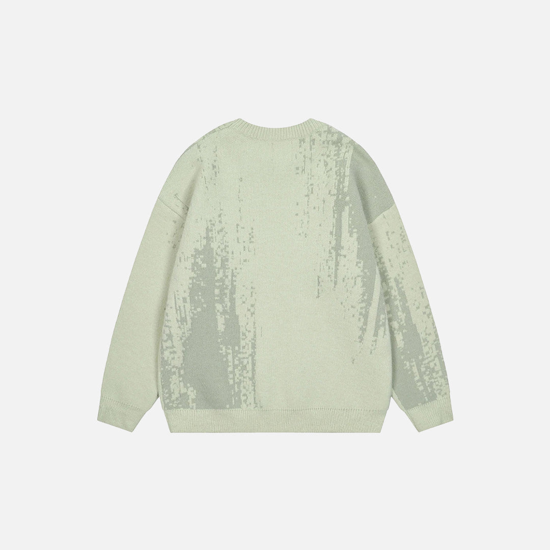 Back view of the green Glitch Matrix Sweater in a gray background