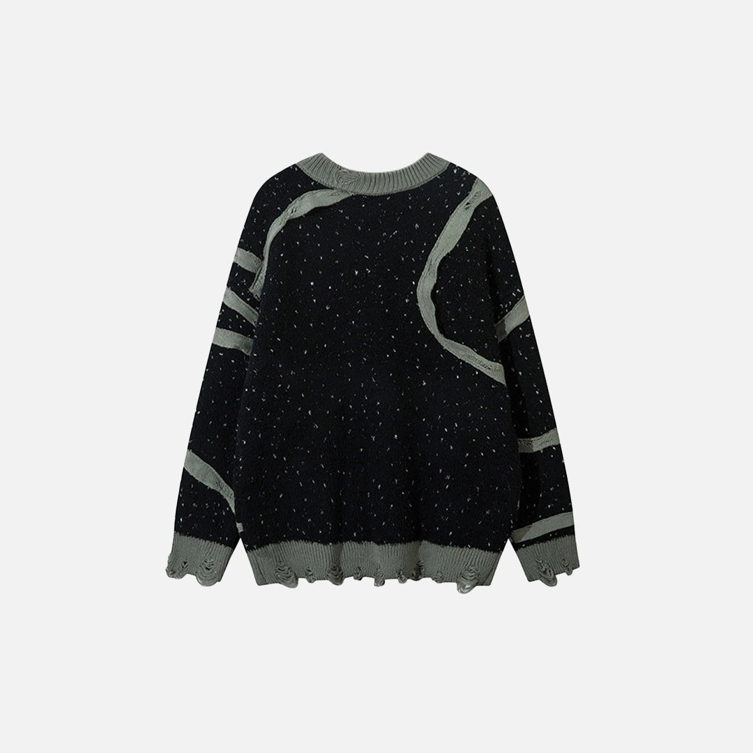 Back view of the black Y2K Cosmic Threads Sweater in a gray background