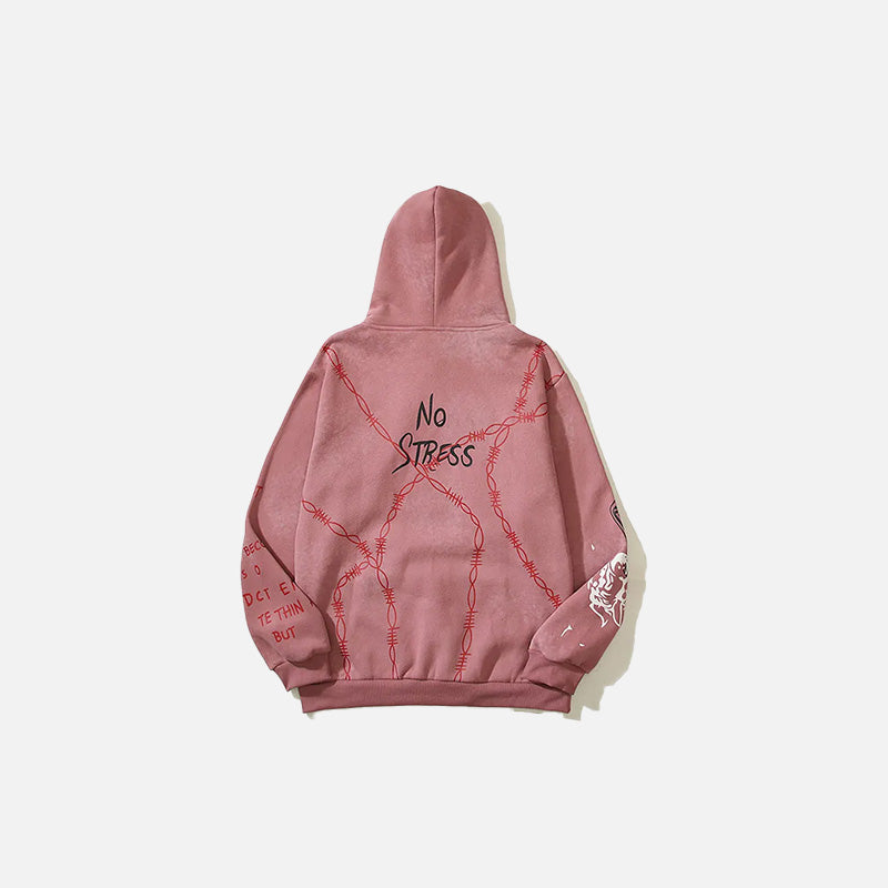 Back view of the pink Chaos Theory Graphic Hoodie in a gray background