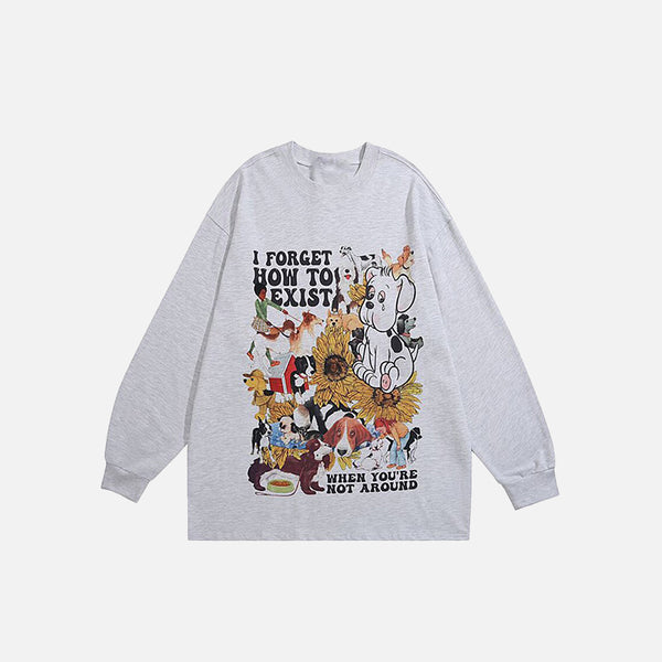 Camiseta de manga larga con estampado de perro divertido