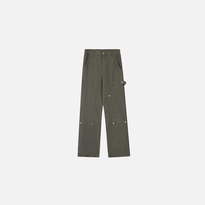 Front view of the army green Industrial Fit Jeans in a gray background