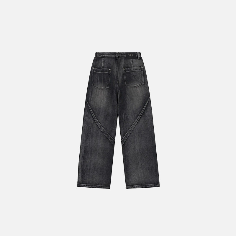 Front view of the black Crisscross Denim Jeans in a gray background