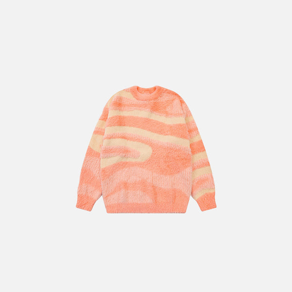 Front view of the pink Wave Patterned Sweater in gray background