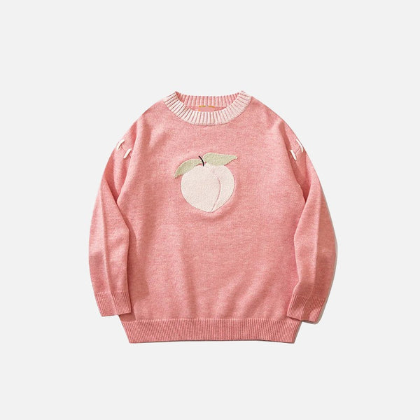 Vintage Peach Letter Embroidery Knitted Sweater