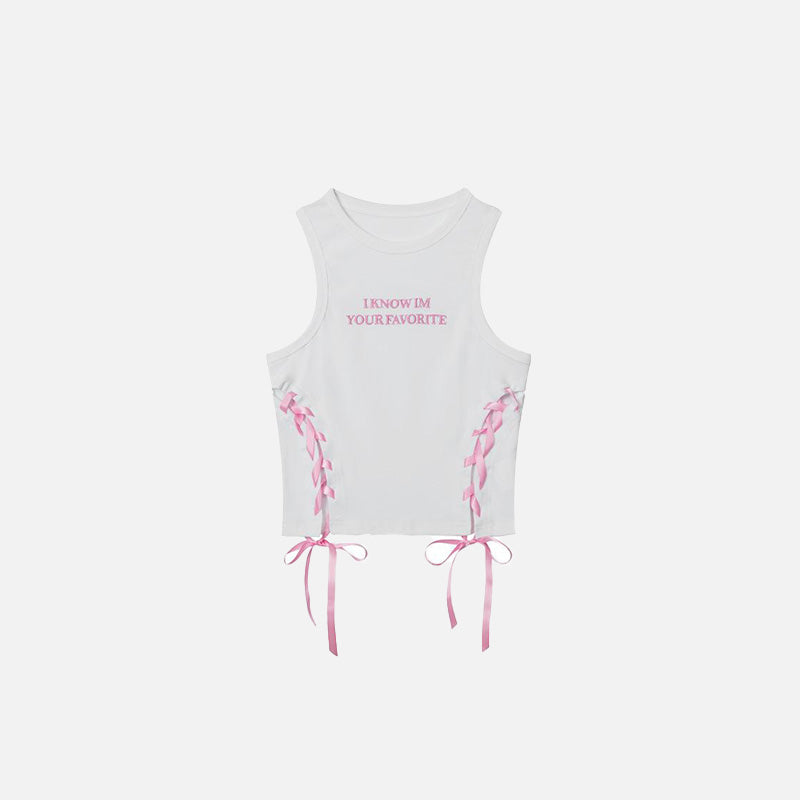 Front view of the white Women's Embroidery Straps Tank Top in a gray background