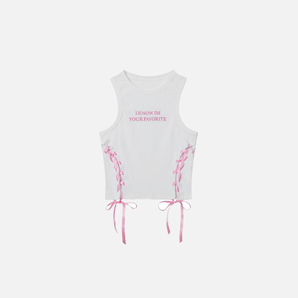 Front view of the white Women's Embroidery Straps Tank Top in a gray background