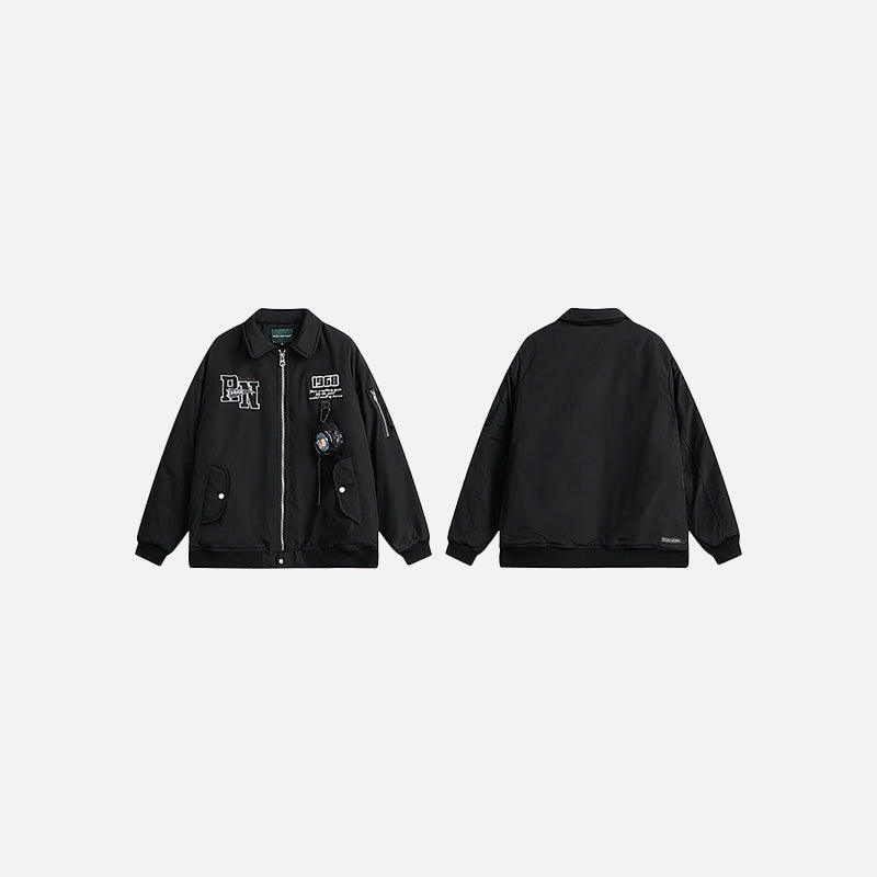 Front & Back view of the black Vintage 1968 Utility Jacket in a gray background