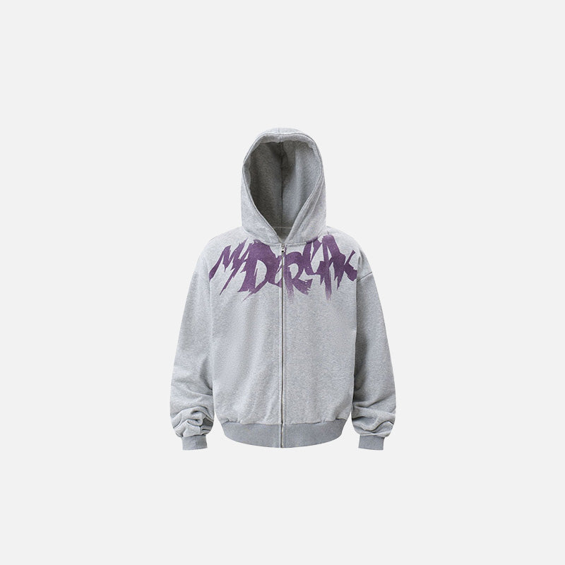 Front view of the grey Dream Breaker Zip-Up Hoodie in a gray background