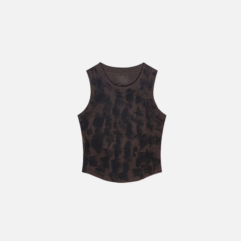 Front view of the chocolate Sleeveless Washed Crop Top in a gray background