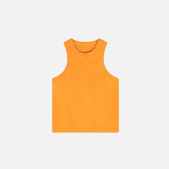 Front view of the orange Women's Washed Solid Top T-shirt in a gray background