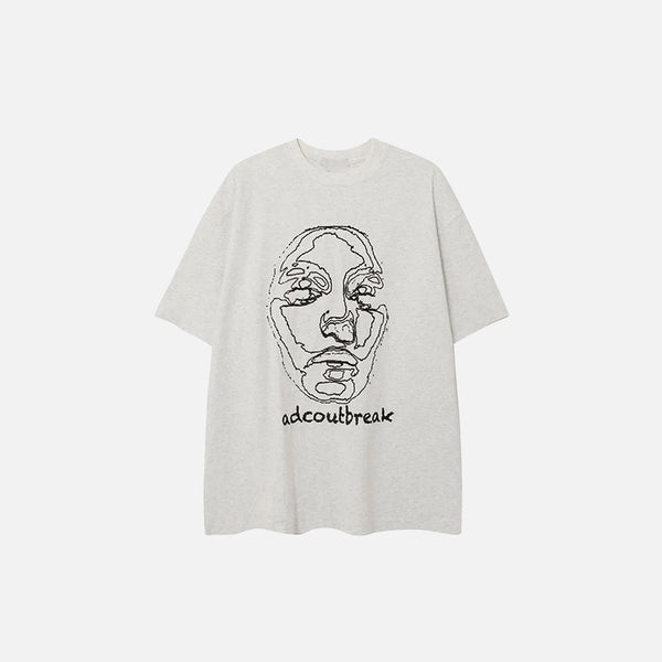 Front view of the white Faded Face Embroidery T-shirt in a gray background