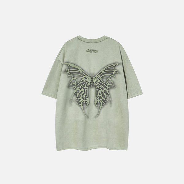 Camiseta retro con gráfico de mariposa de ante