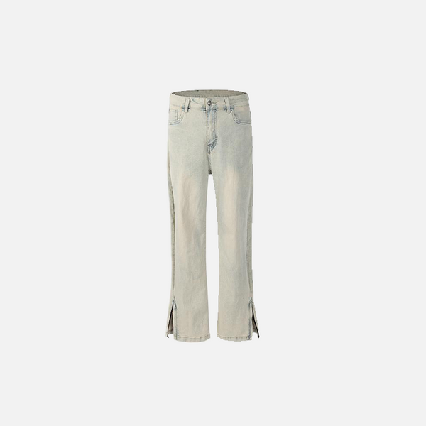 Front view of the light blue Y2k Washed Jeans in a gray background