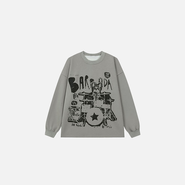 Front view of the gray Rockstar Drummer Sweater in a gray background