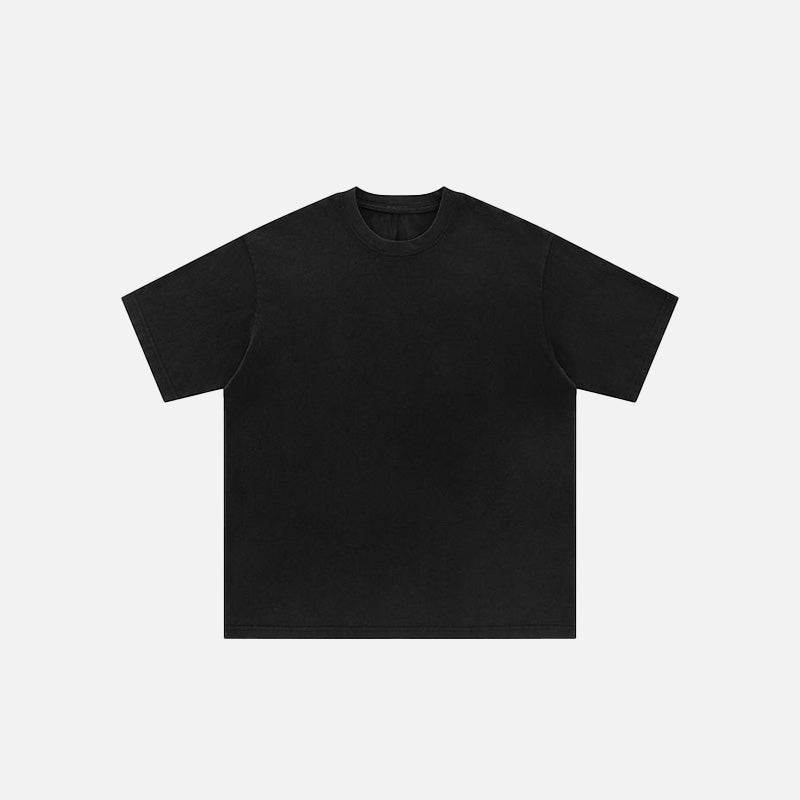 Front view of the black Oversized Loose Solid Color T-shirt in a gray background 